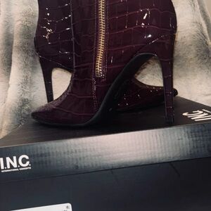 INC International Concepts Glossy Maroon Heeled Boots